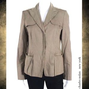 CHARLES NOLAN Beige Plaid Peek Label Pocket Blazer